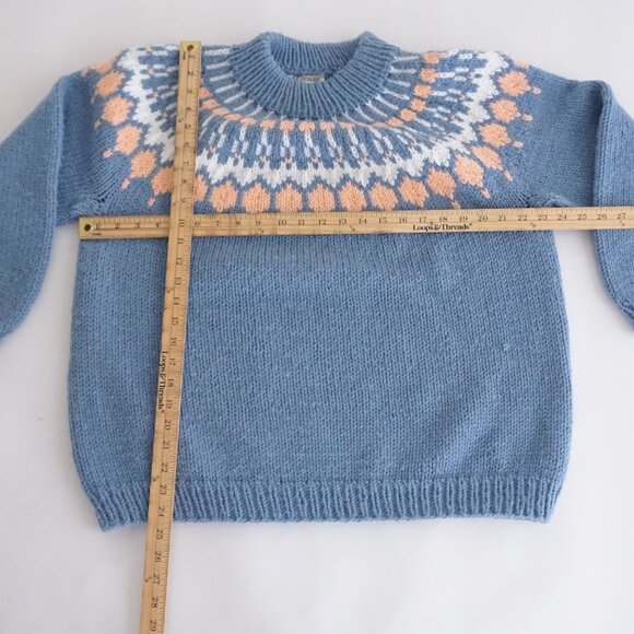 19th Avenue Blue Fair Isle Wool Sweater Peach Cream Knit Retro Cabin Winter L - Picture 3 of 10